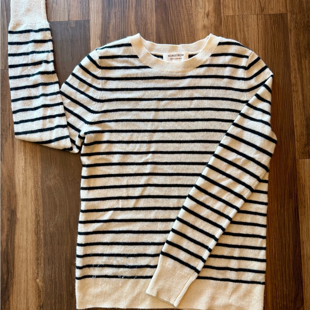 Nordstrom Women’s Crewneck Sweater - Cream and Black Stripes